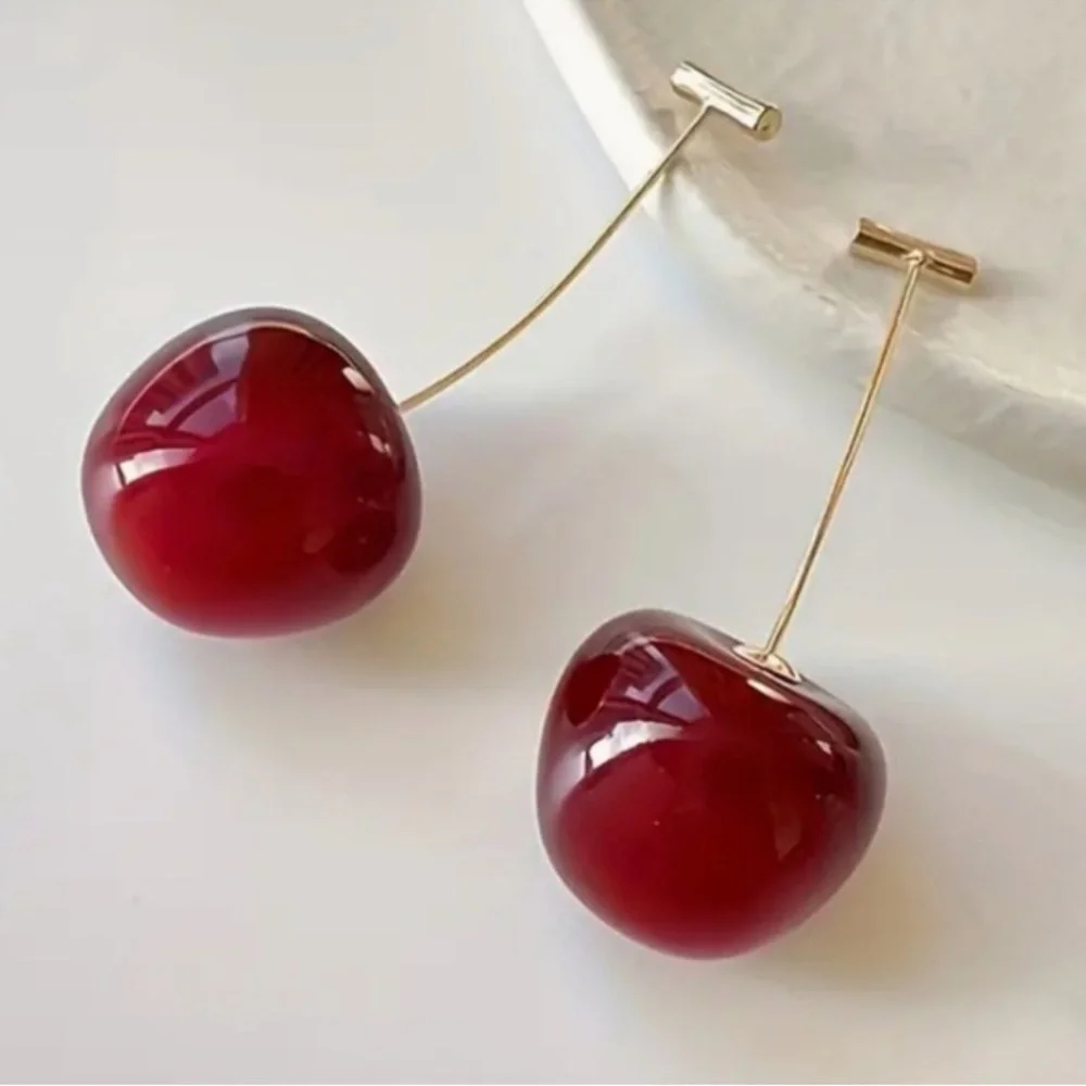 New! Anthropologie Jewelry Red Cherry Drop Earrings NWOT - Picture 7 of 12